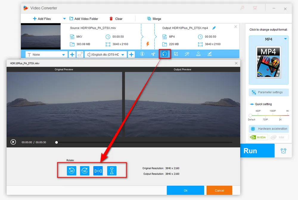 Edit HEVC Video by Rotating and Flipping