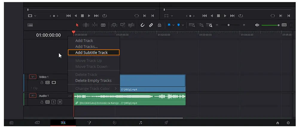 Add a Subtitle Track in DaVinci Resolve