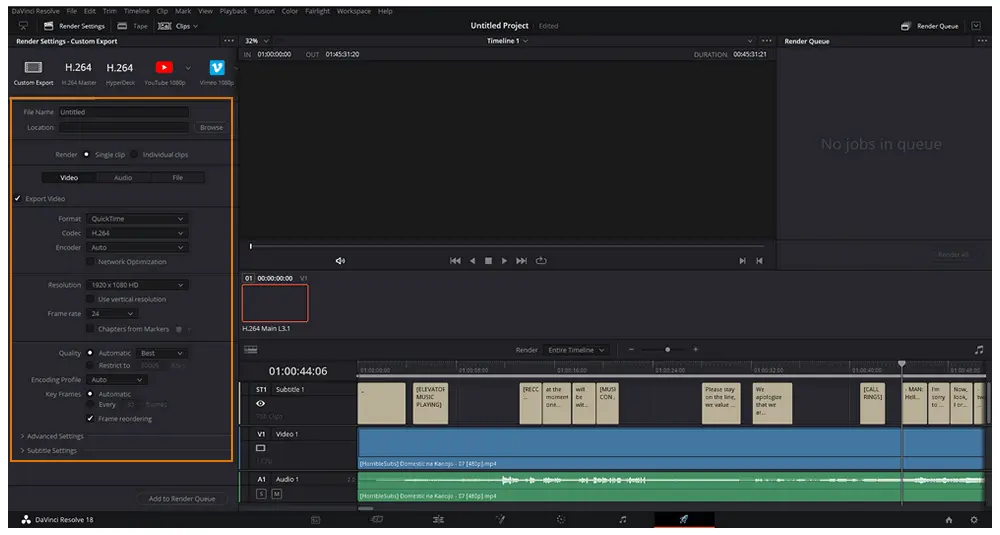 Export Video with Subtitles from DaVinci Resolve
