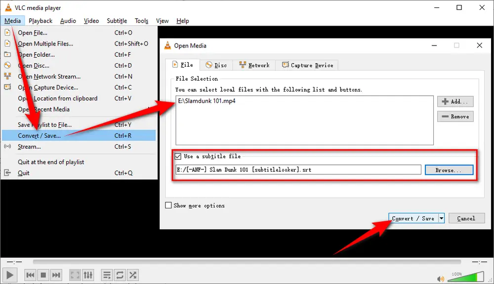 Add a Movie File and a Subtitle File to VLC