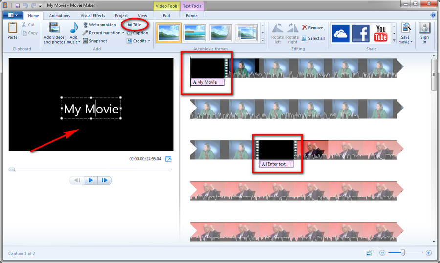 how to add text in Windows Movie Maker