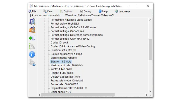 Find Video Bitrate in MediaInfo