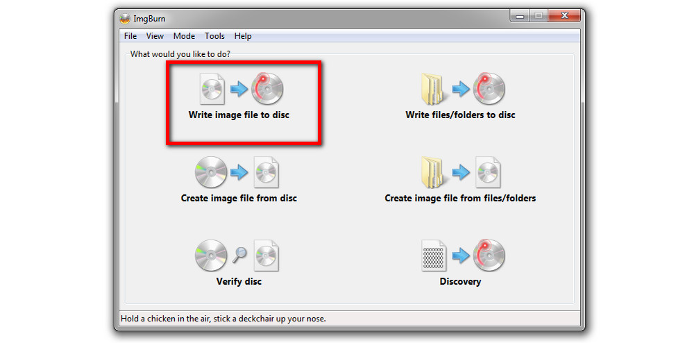 Write image file to disc 