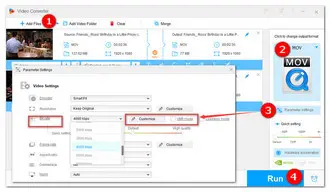 Reduce MOV Video Size by Changing Bitrate