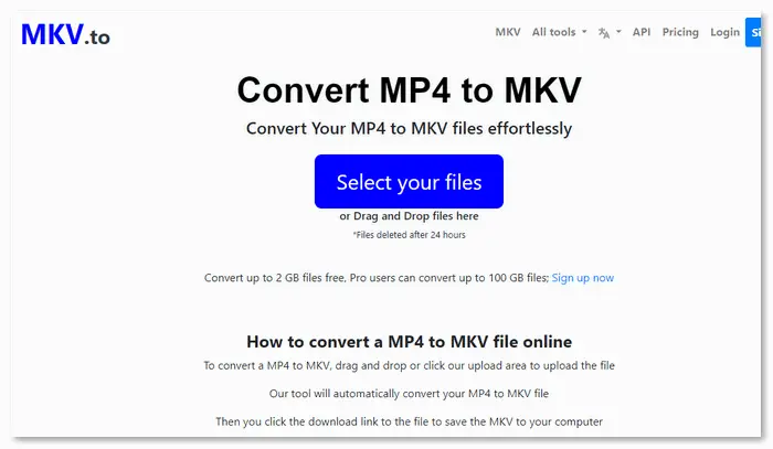 MP4 to MKV converter online large file