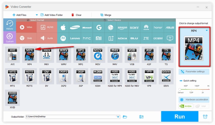 Select an output format 