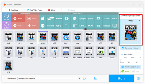 Choose WMV as output format