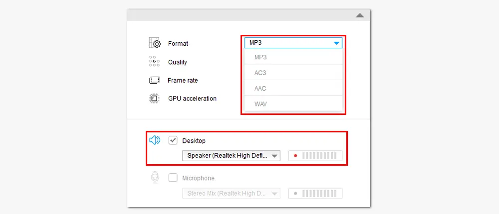 Choose Audio Format and Source