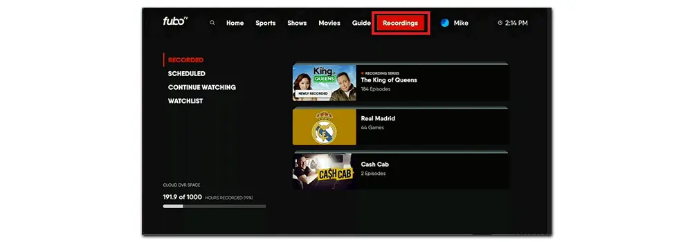 FuboTV Recordings