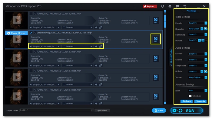 Modify Output Settings