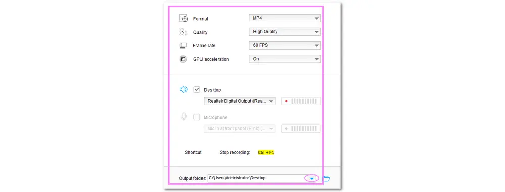 Adjust Recording Options