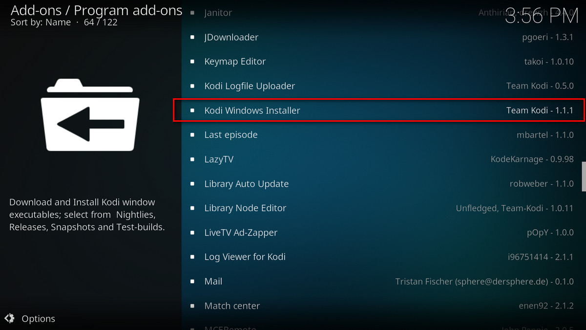 Locate Kodi Windows Installer and click on it
