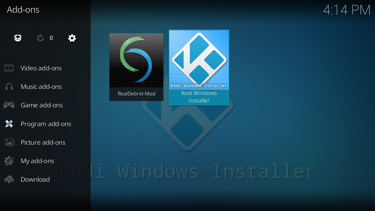 Kodi Windows Installer installed