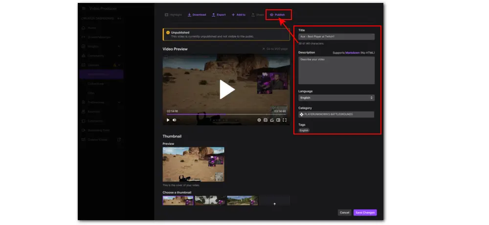 Upload Video to Twitch 