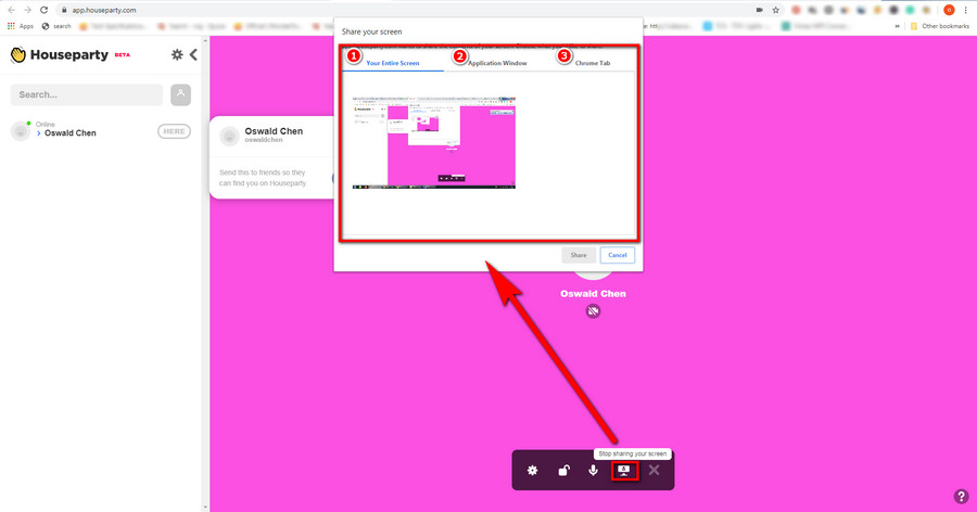 How to screen share on Houseparty