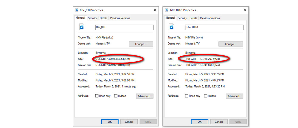 Video file size comparison