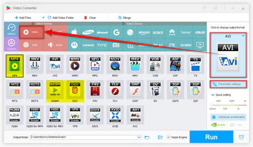 Choose MP4, WebM, or OGV output format