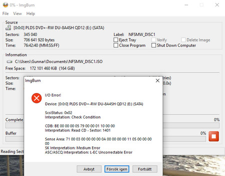 Imgburn L-EC Uncorrectable Error 