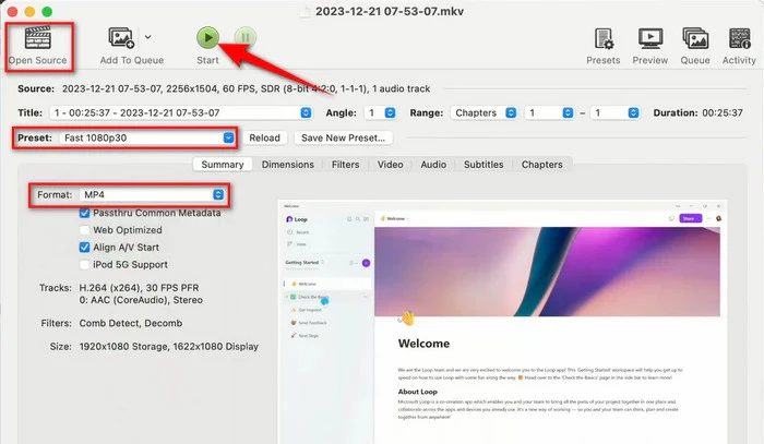 Convert with HandBrake on Mac