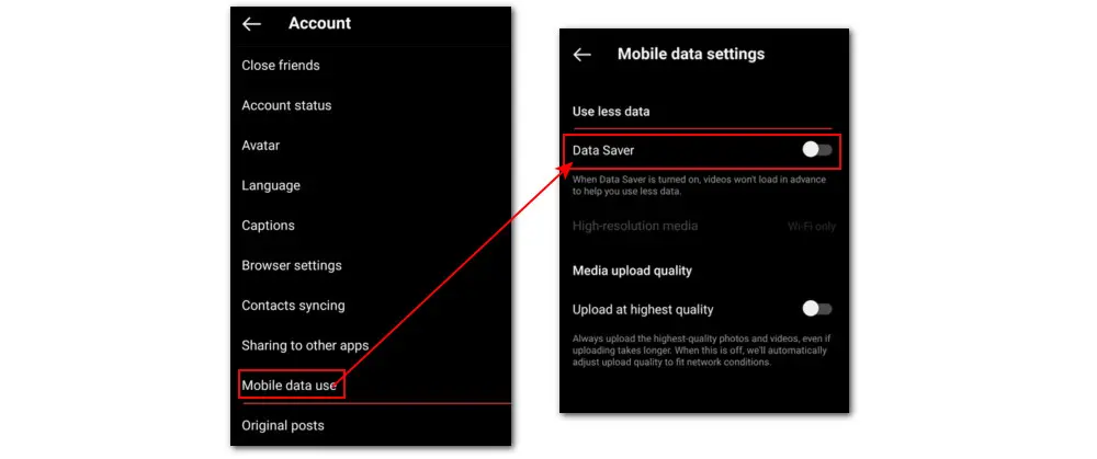 Disable Data Saver within Instagram