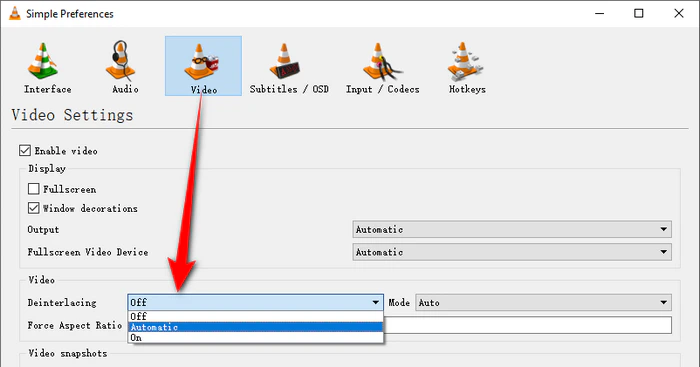 Video Deinterlace in VLC