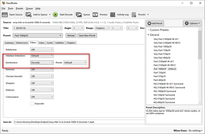 Video Deinterlace in HandBrake