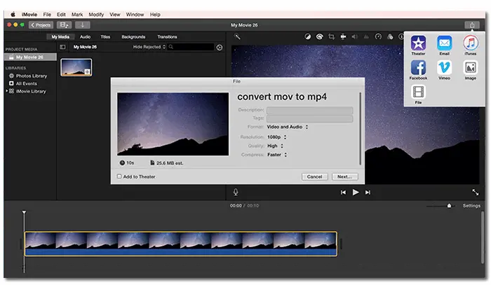 Convert MOV to MP4 in iMovie