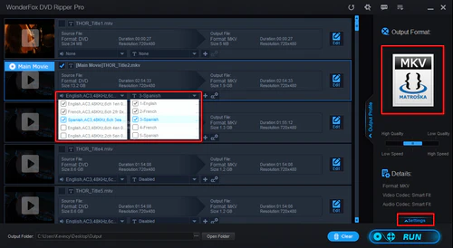 Choose MKV and Check the Tracks