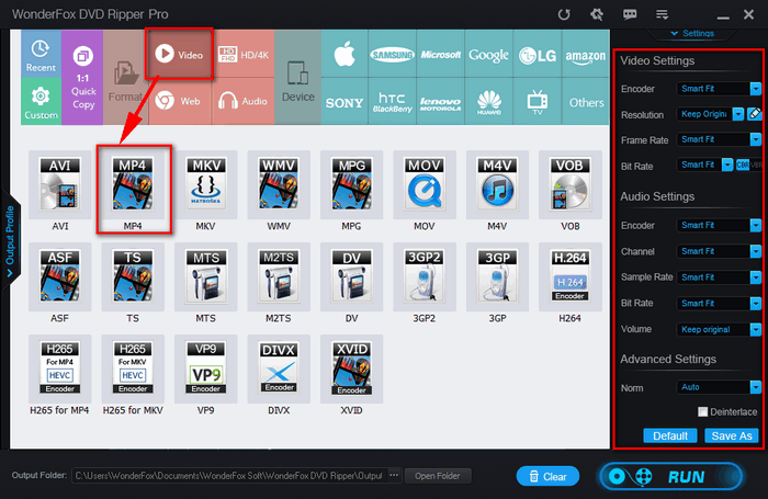 Select MP4 and Adjust Parameters