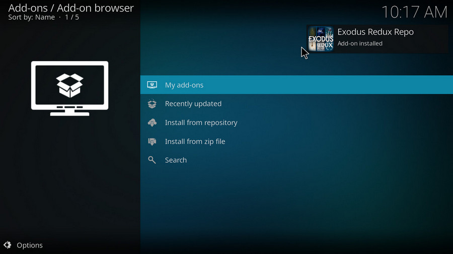 Exodus Redux Repo Add-on installed