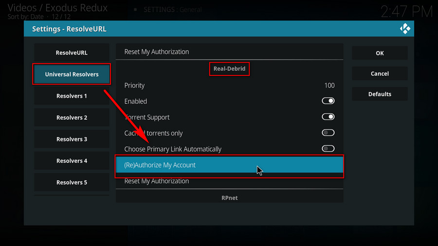 Click (Re)Authorize My Account from Real-Debrid