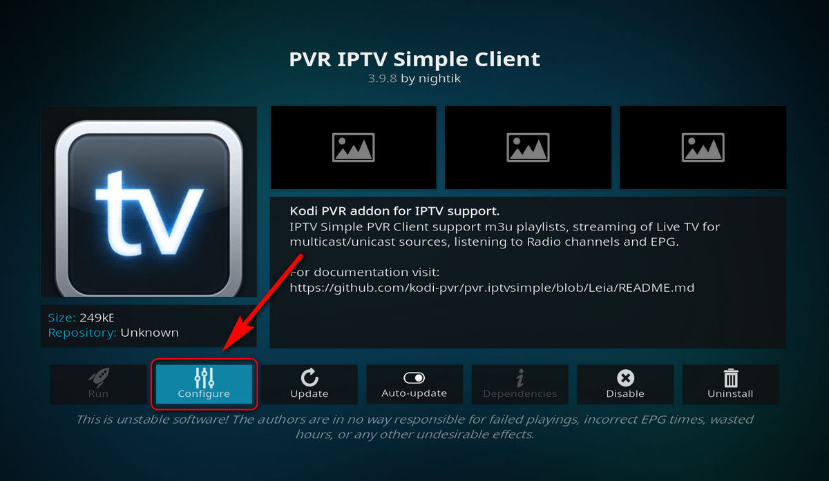 Start configuring PVR IPTV Simple Client