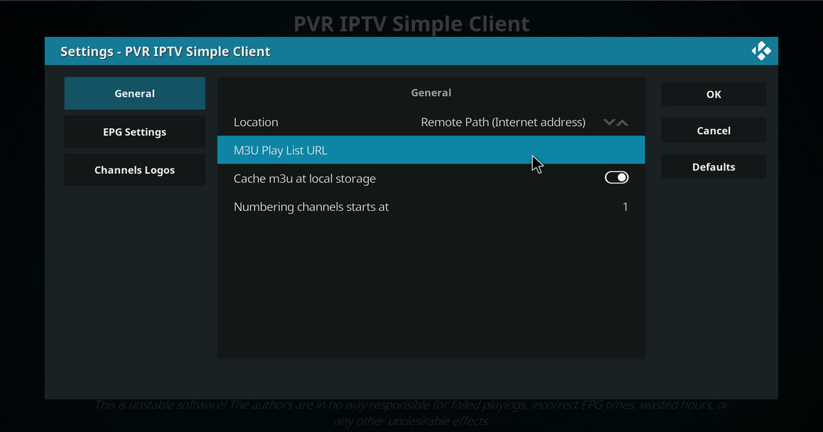 How to configure General settings for PVR IPTV Simple Client