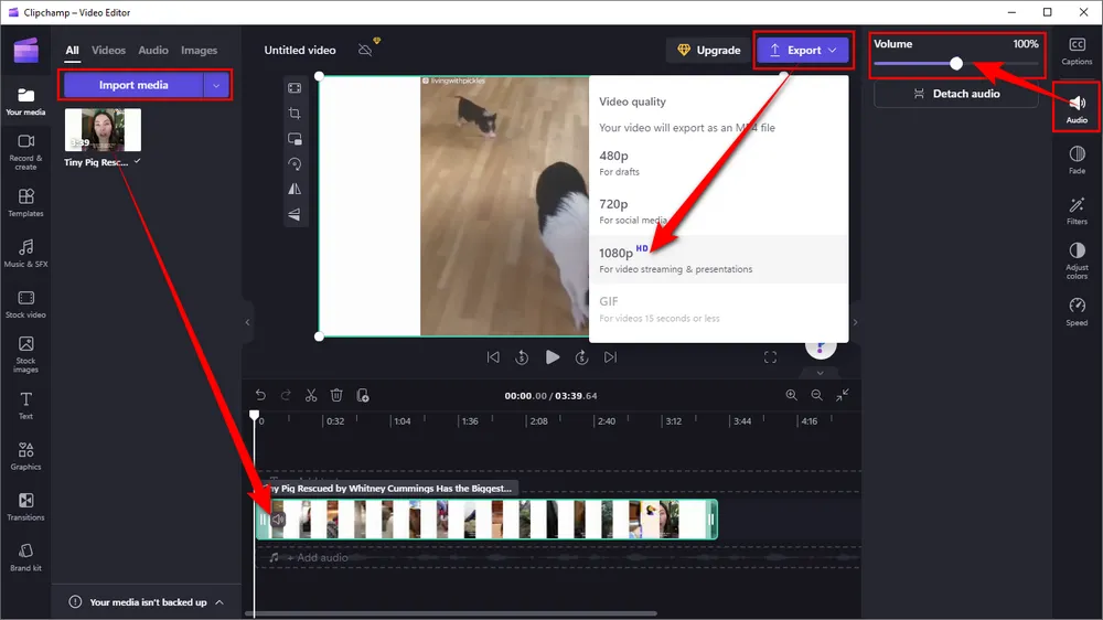 Decrease Video Volume with Clipchamp on Windows 11