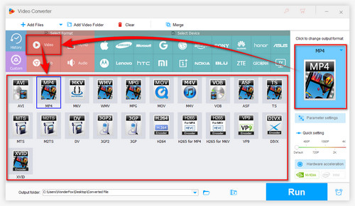 Choose output video format