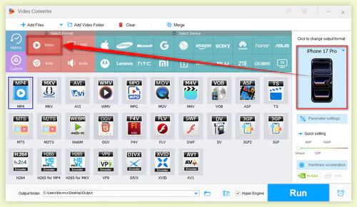 Select MP4 as Output Format
