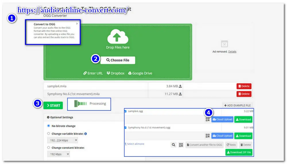 Online M4A to OGG Converter