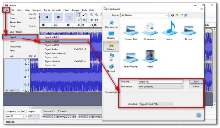 Audacity M4A to Audio WAV