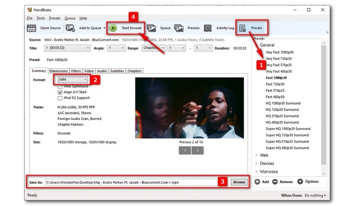 Convert M4V to MP4 in HandBrake