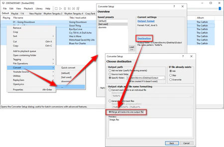 Combine music files with Foobar2000