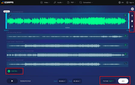 Merge music online with Audio Joiner