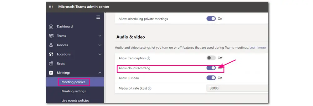 Enable Allow Cloud Recording