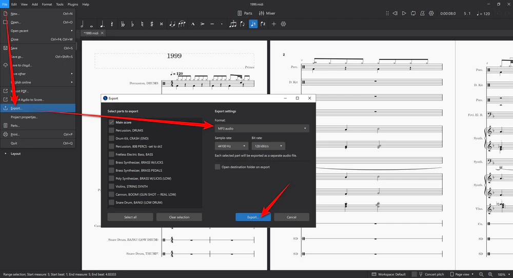 Import MIDI and Export MP3/WAV in MuseScore Studio