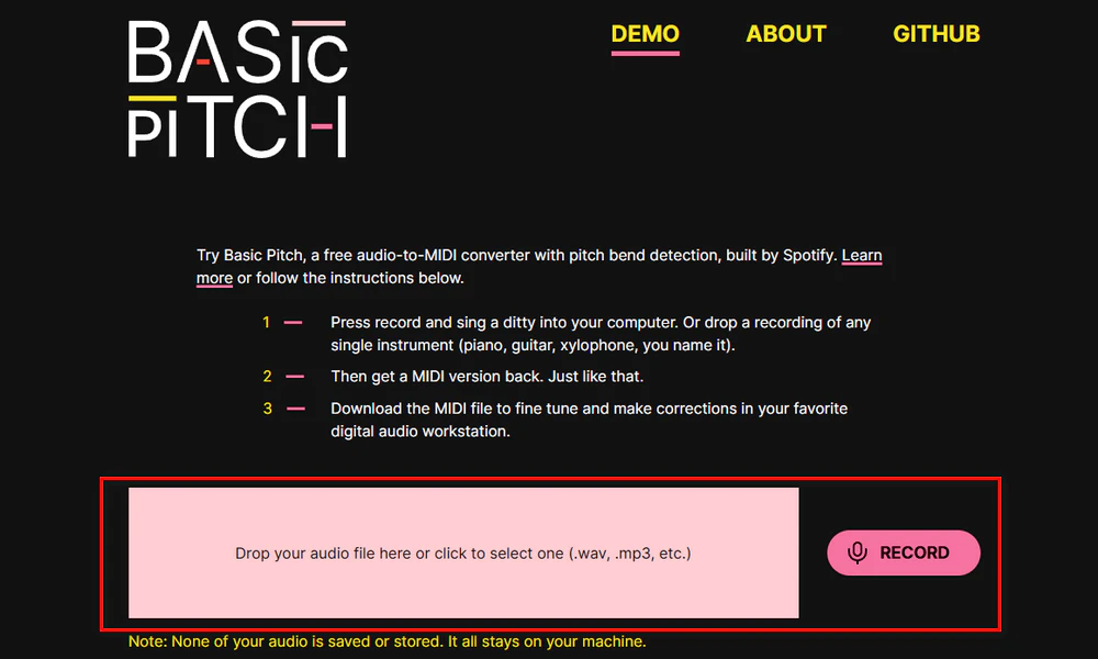 Upload MP3/WAV and Download MIDI with Spotify Basic Pitch