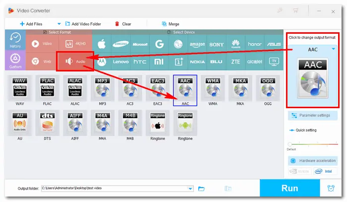 Set AAC as Output Format