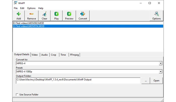 WinFF Convert MOD to MP4 Free