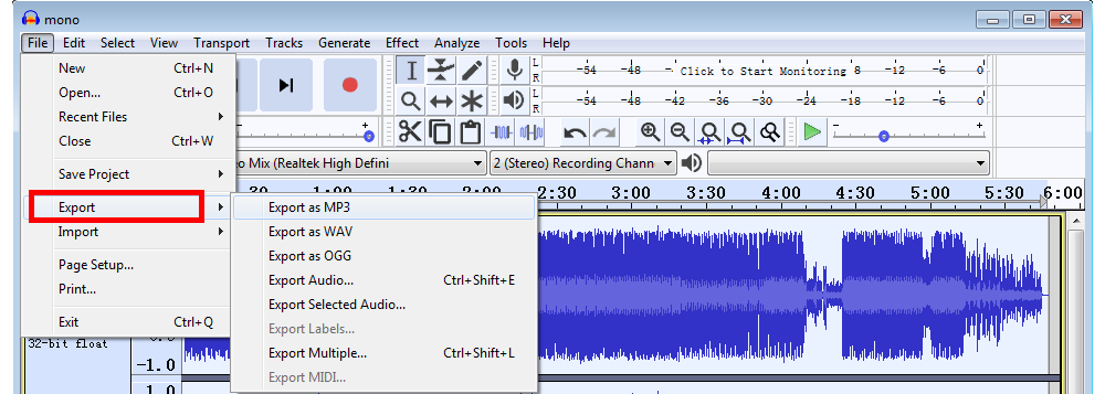 Audacity Mono to Stereo