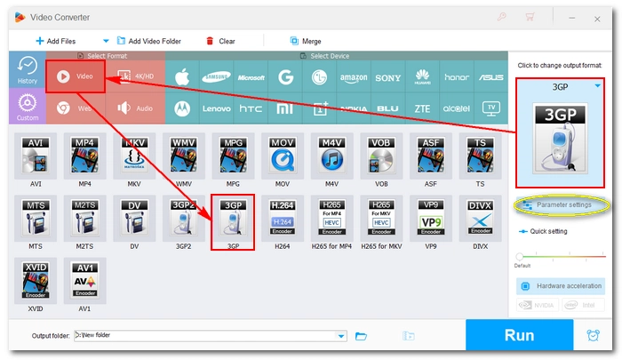 Choose 3GP format for the output