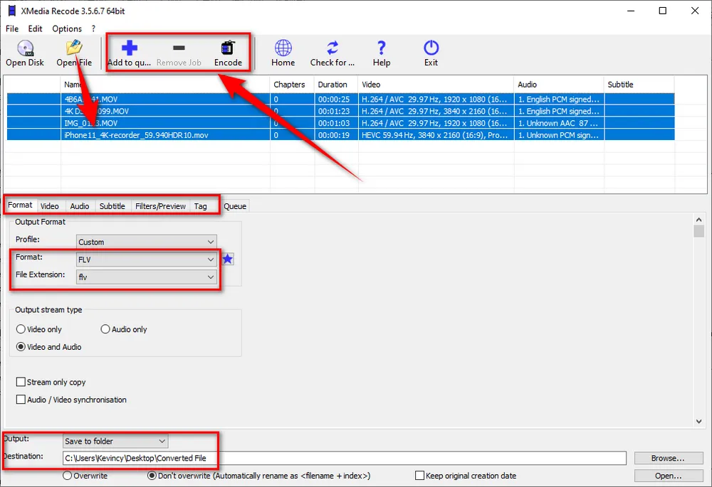 XMedia Recode Convert MOV to FLV