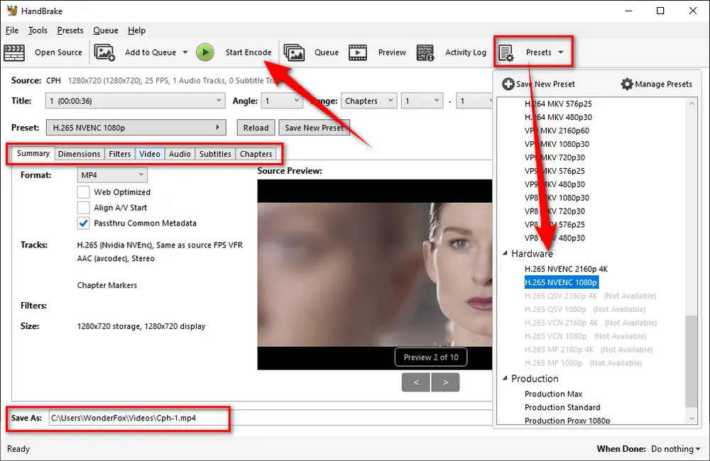 HandBrake Convert MOV to HEVC